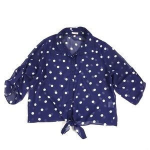 Bongo Polka Dot Print Tie Front Button Down Top